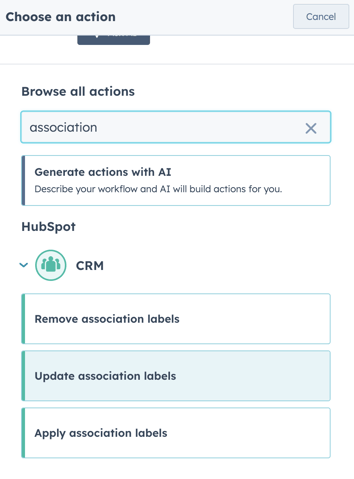 Add an action to update association labels