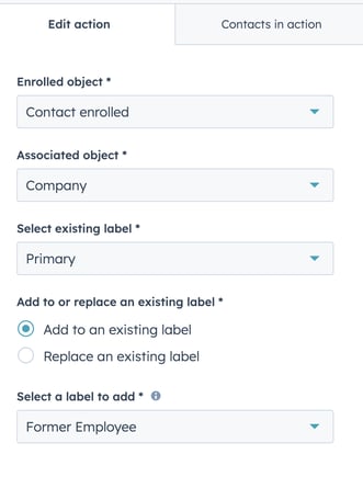 Update actions to ensure you are adding an association label to the associated company