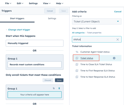 Workflow trigger criteria